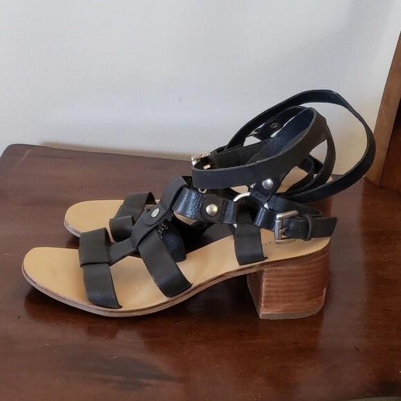 TopShop Valley Gladiator Black Leather Sandals Size 40 - Picture 4 of 11